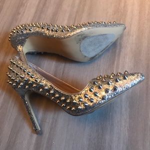 Silver Spiked Stilettos by Shoe Mint